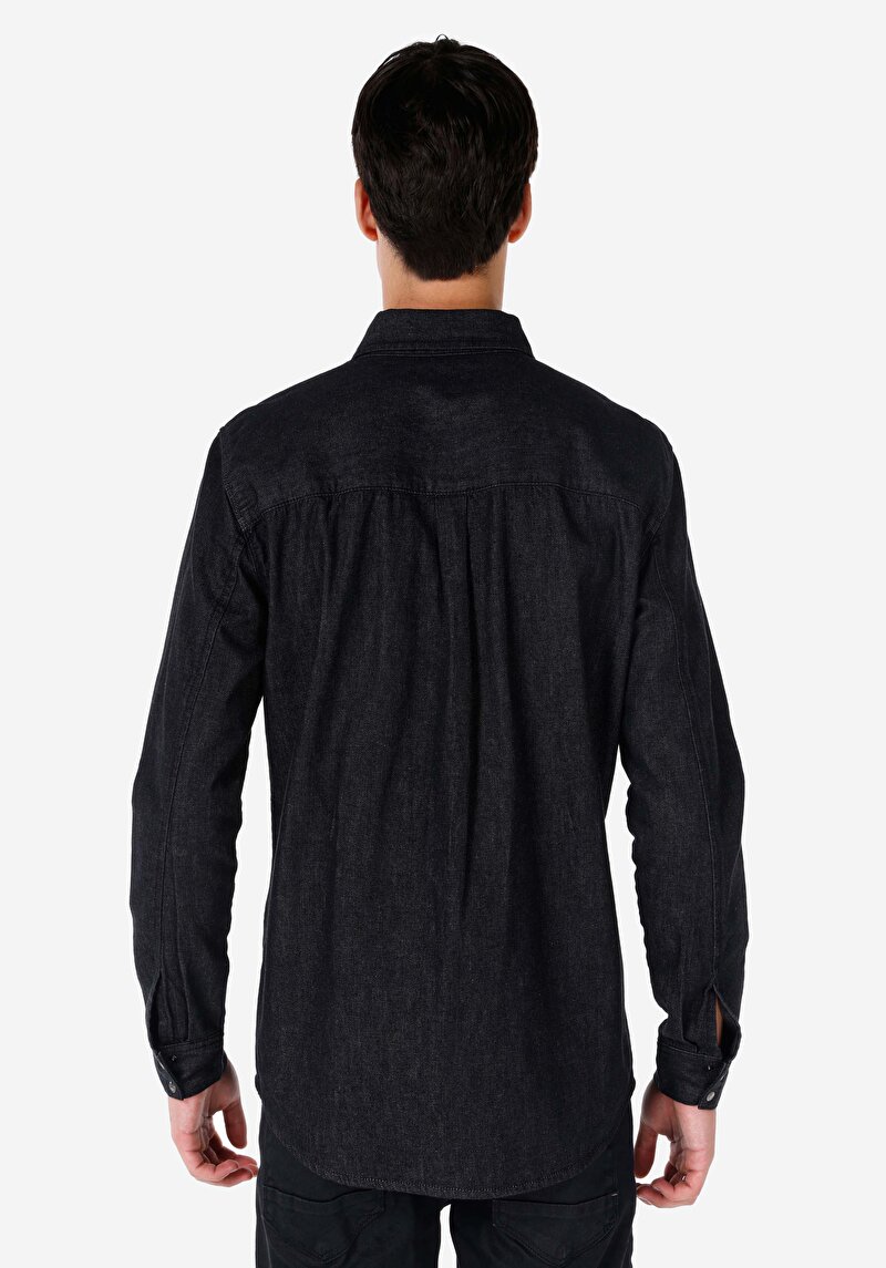 Afișați detalii pentru Cămașă Albastră Cu Mânecă Lungă Pentru Bărbați Cu Guler Clasic Cu Guler Supradimensionat