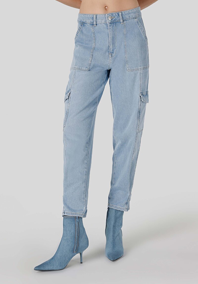 Imagine a Cargo Fit Mid Waist Slim Leg Blugi İndigo Pentru Femei