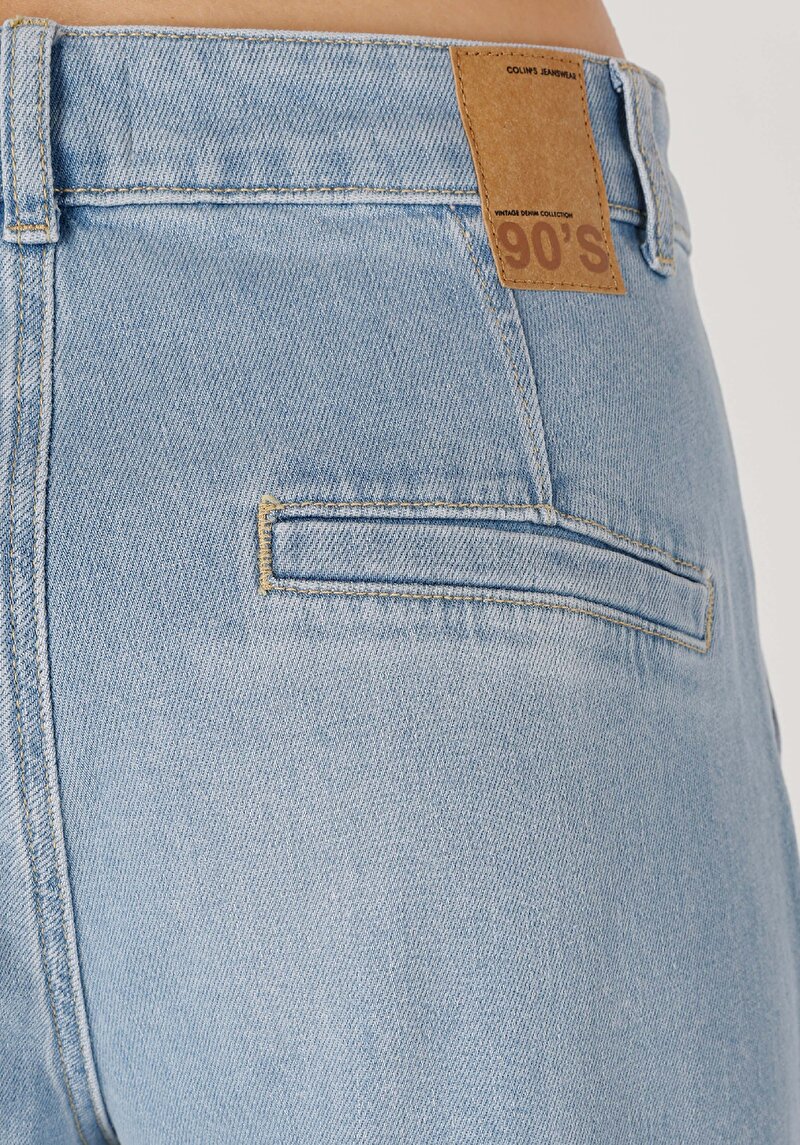 Afișați detalii pentru Cargo Fit Mid Waist Slim Leg Blugi İndigo Pentru Femei