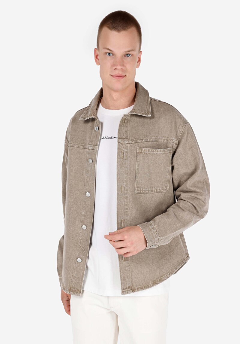 Imagine a Camasa Cu Maneca Lunga De Barbati Bej Oversize Fit  Cl1069573