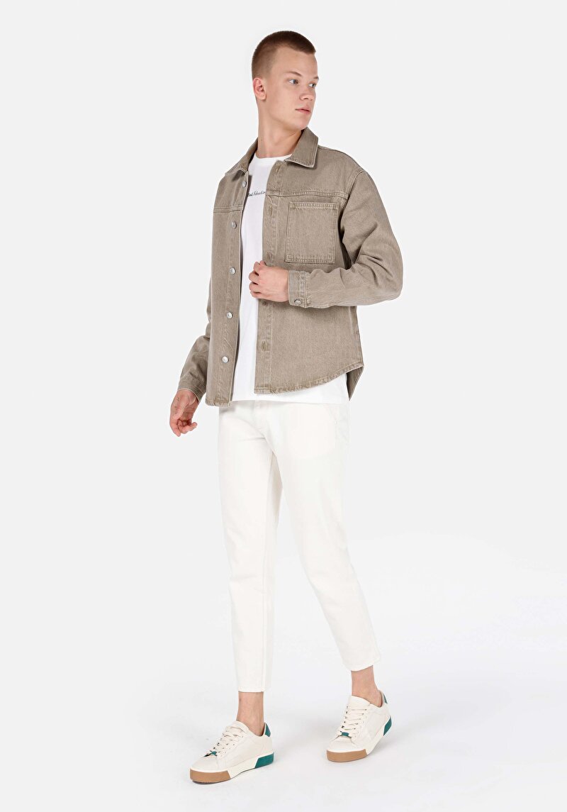 Imagine a Camasa Cu Maneca Lunga De Barbati Bej Oversize Fit Cl1069573