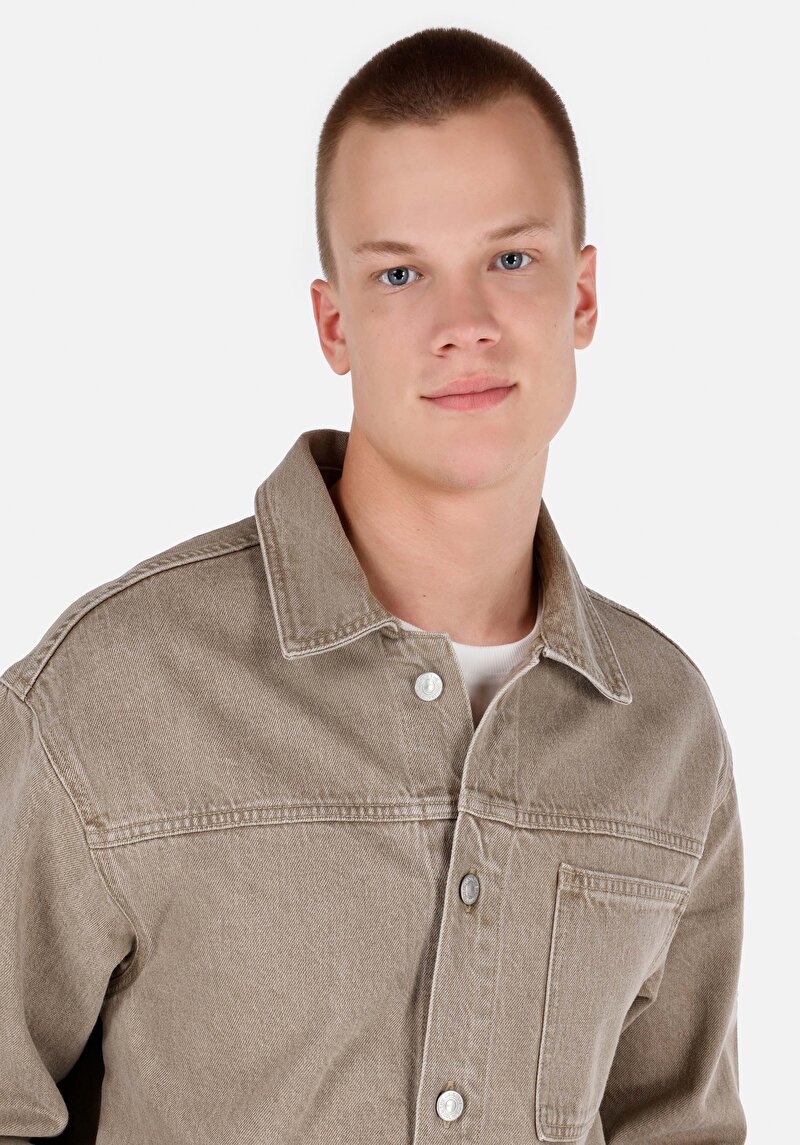 Imagine a Camasa Cu Maneca Lunga De Barbati Bej Oversize Fit Cl1069573