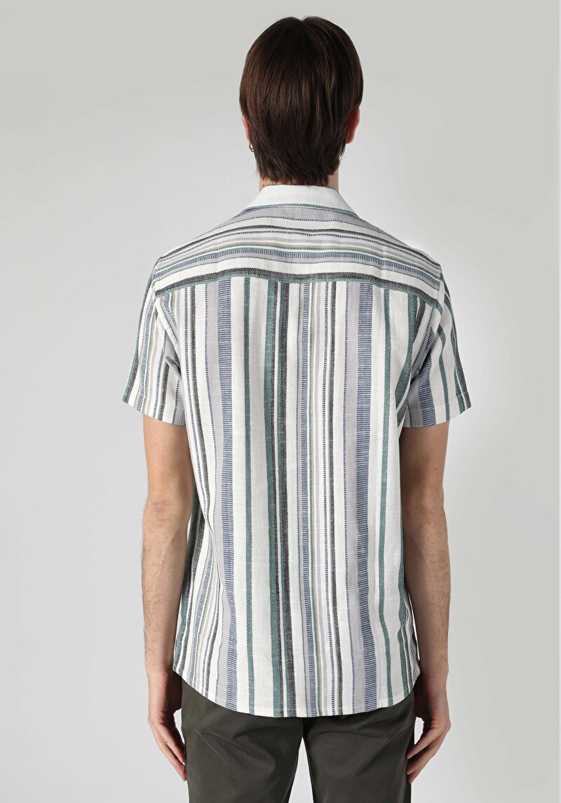 Afișați detalii pentru Cămașă Cu Dungi Cămașă Cu Mânecă Scurtă Verde Pentru Bărbați