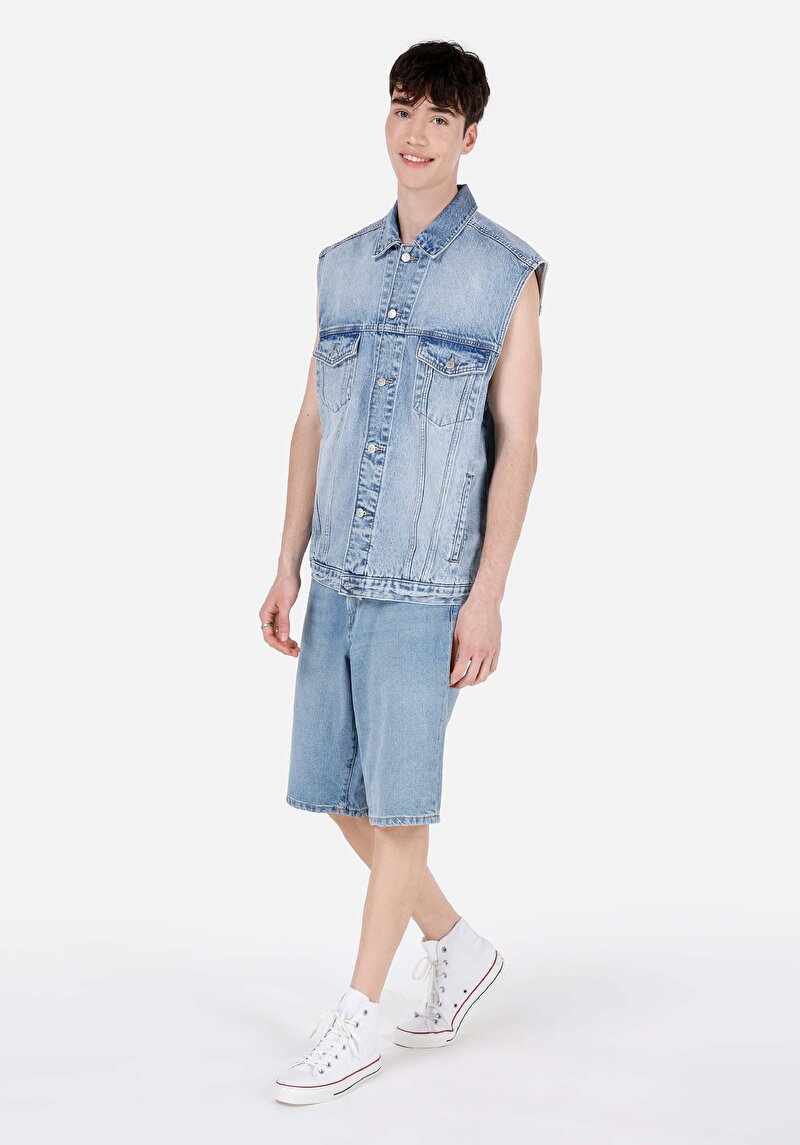 Imagine a Oversize Classic Collar Button Unlining Vestă Bleumarin Pentru Bărbați