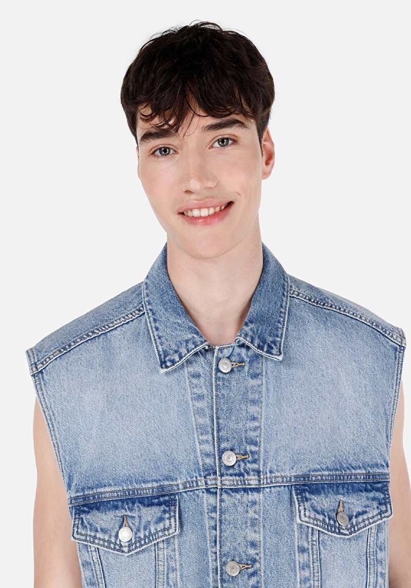 Afișați detalii pentru Oversize Classic Collar Button Unlining Vestă Bleumarin Pentru Bărbați