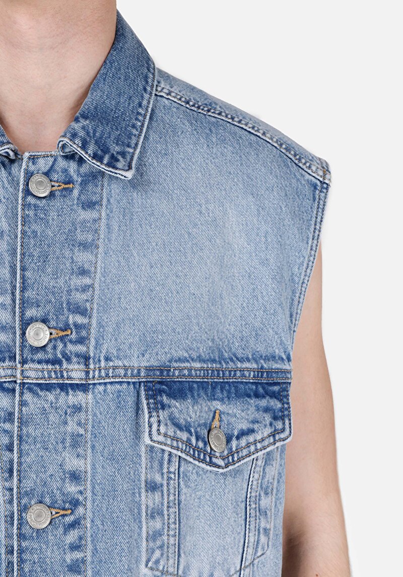 Afișați detalii pentru Oversize Classic Collar Button Unlining Vestă Bleumarin Pentru Bărbați