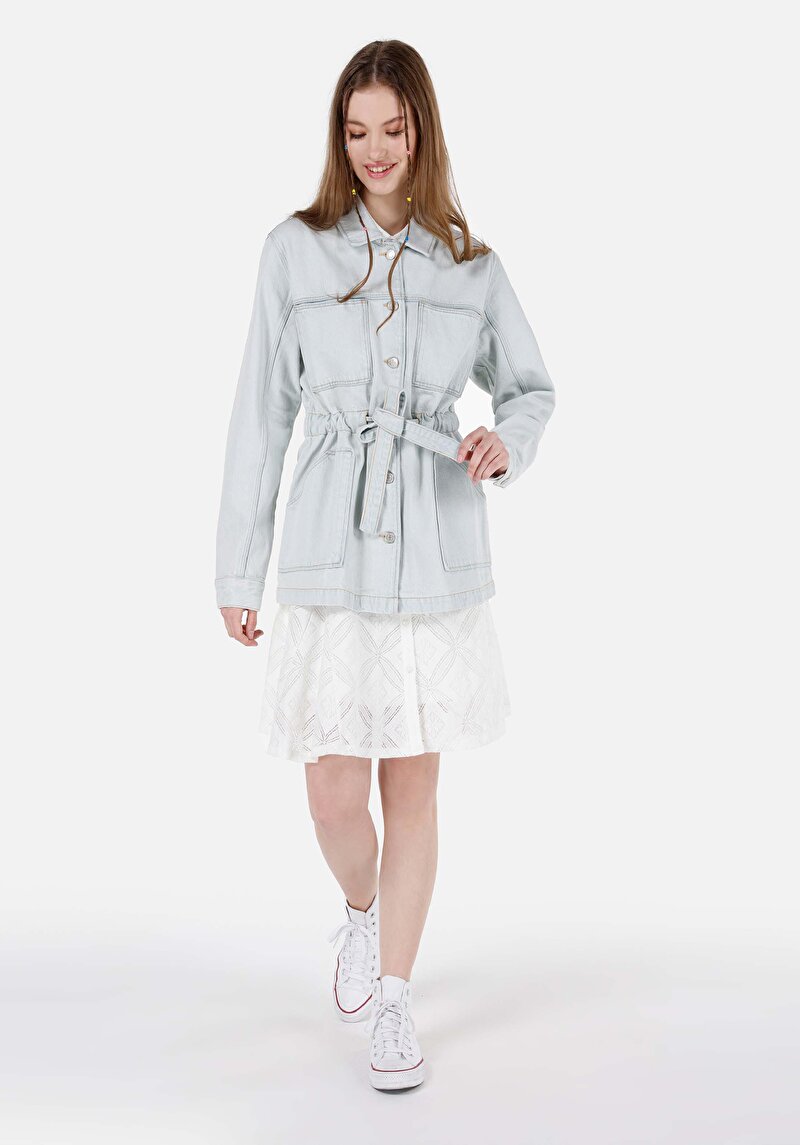 Afișați detalii pentru Jachetă Albastră Pentru Femei Cu Nasturi Și Căptușeală Regular Fit