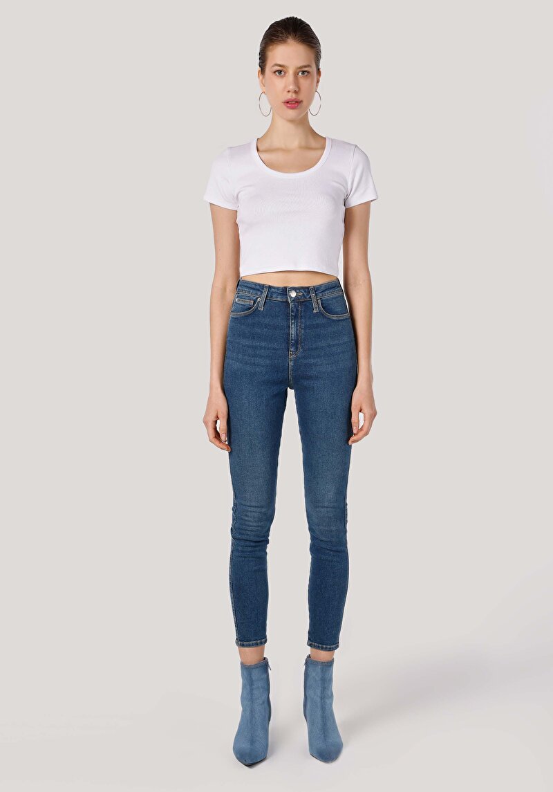 Imagine a Skinny Fit Talie Talie Picior Îngust Blugi Din Denim Pentru Femei