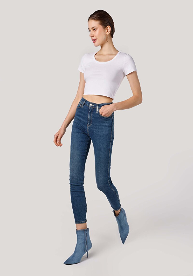 Imagine a Skinny Fit Talie Talie Picior Îngust Blugi Din Denim Pentru Femei