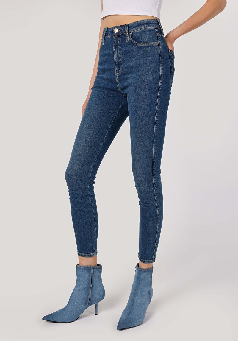 Afișați detalii pentru Skinny Fit Talie Talie Picior Îngust Blugi Din Denim Pentru Femei