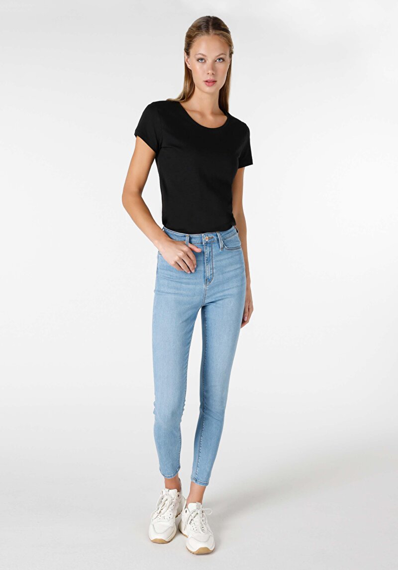 Imagine a Skinny Fit Talie Talie Picior Îngust Blugi Din Denim Pentru Femei