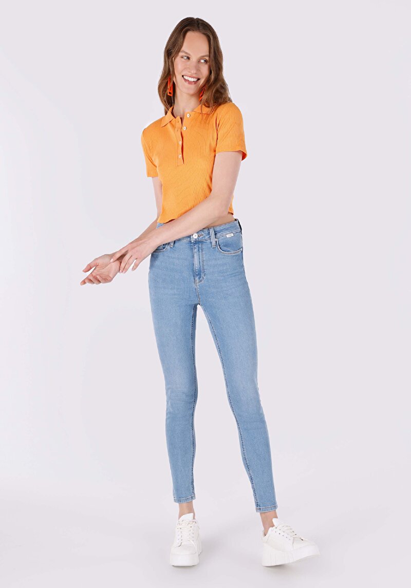 Imagine a Skinny Fit Mid Waist Narrow Leg Blugi İndigo Pentru Femei