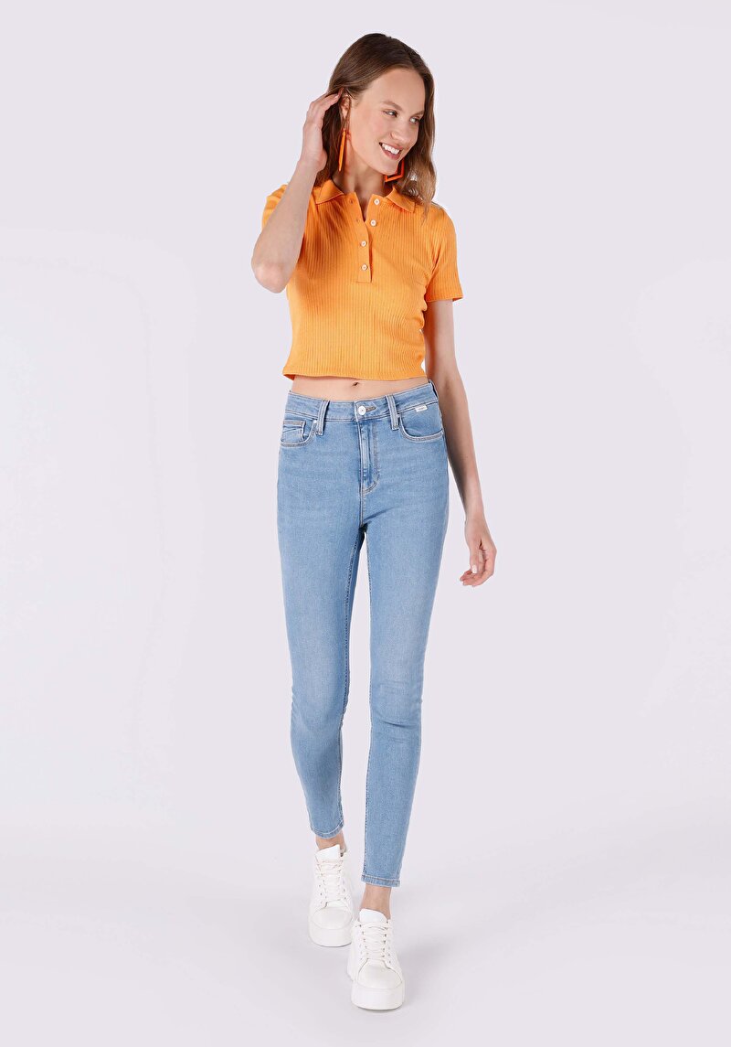 Imagine a Skinny Fit Mid Waist Narrow Leg Blugi İndigo Pentru Femei