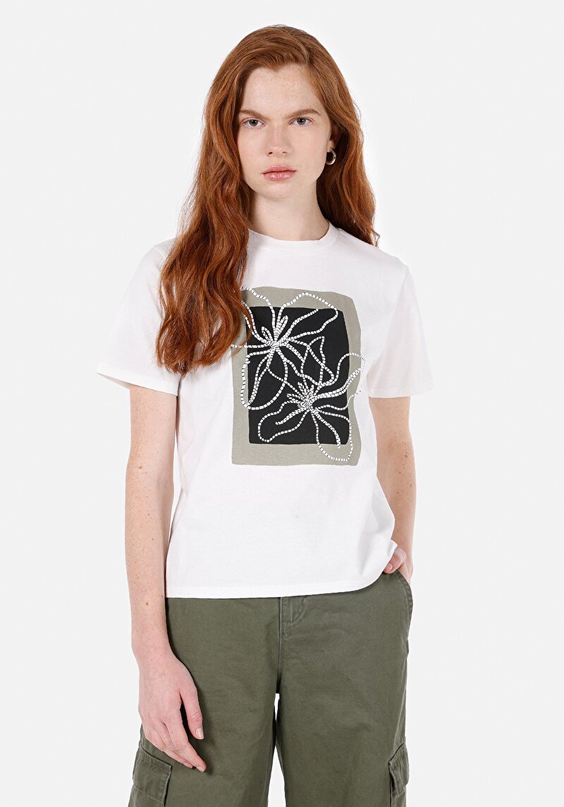 Imagine a Tricou Cu Maneca Scurta De Dama Alb Regular Fit Cl1072539