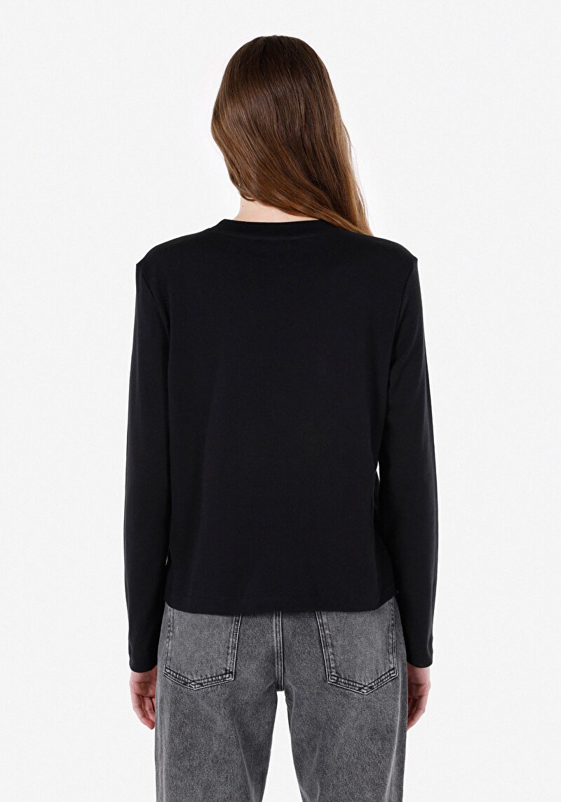 Afișați detalii pentru Tricou Cu Maneca Lunga De Dama Negru Regular Fit  Cl1072549