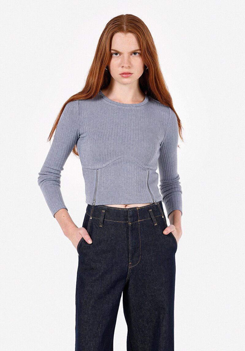 Imagine a Bluza Cu Maneca Lunga De Dama Albastru Slim Fit Cl1072551