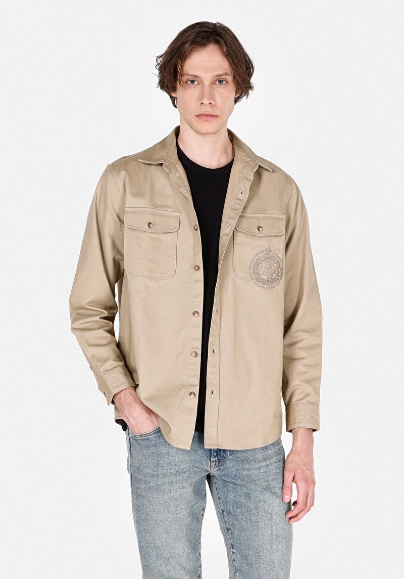 Imagine a Camasa Cu Maneca Lunga De Barbati Bej Comfort Fit  Cl1070147