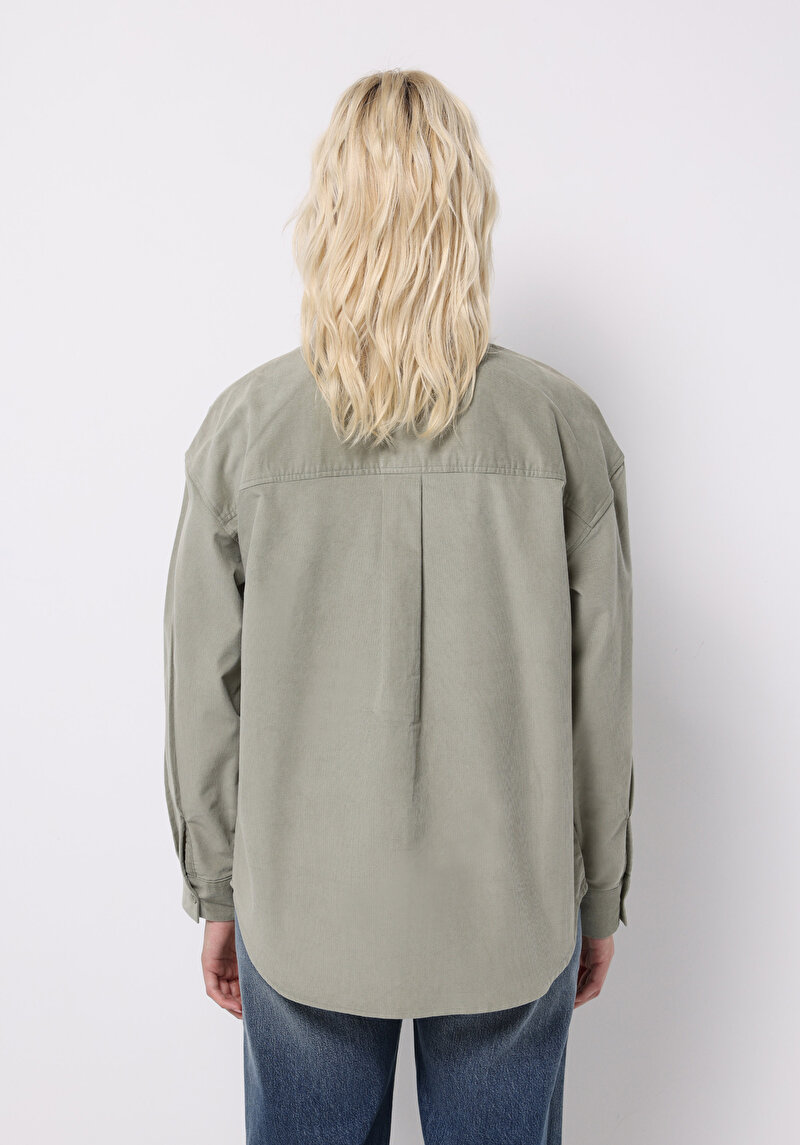 Imagine a Regular Fit Cămașă Decolteu Drept Cămașă Verde Manșon Lung Pentru Femei