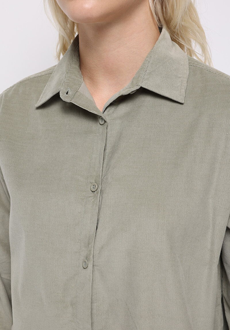 Afișați detalii pentru Regular Fit Cămașă Decolteu Drept Cămașă Verde Manșon Lung Pentru Femei