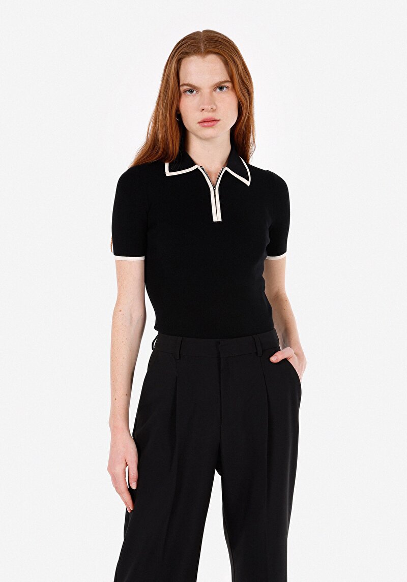 Imagine a Pulover Cu Mâneci Scurte De Dama Negru Slim Fit  Cl1072644