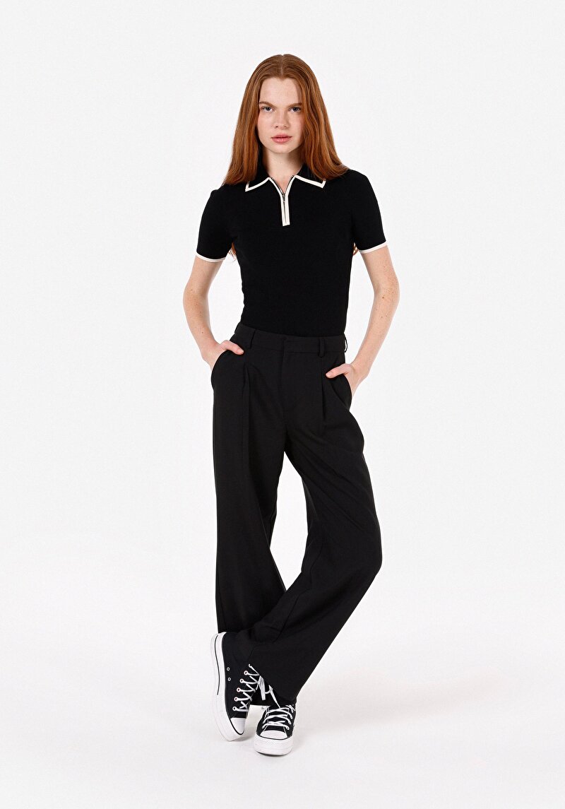 Imagine a Pulover Cu Mâneci Scurte De Dama Negru Slim Fit Cl1072644