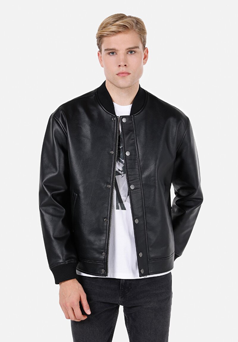 Imagine a Palton Negru Pentru Bărbați Regular Fit Pu