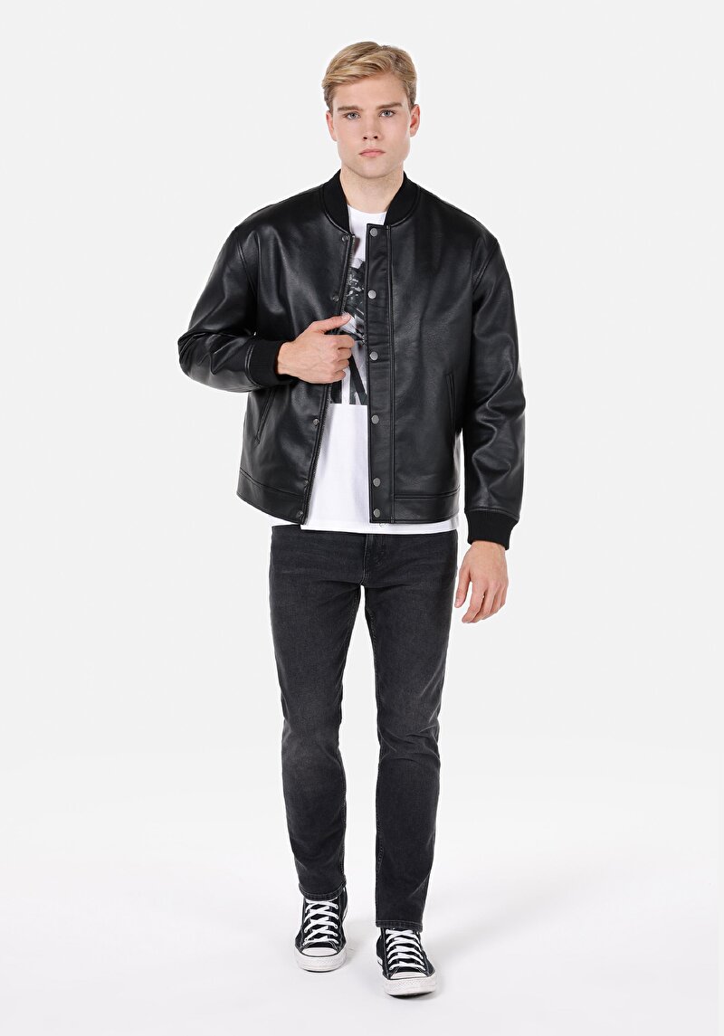 Afișați detalii pentru Palton Negru Pentru Bărbați Regular Fit Pu