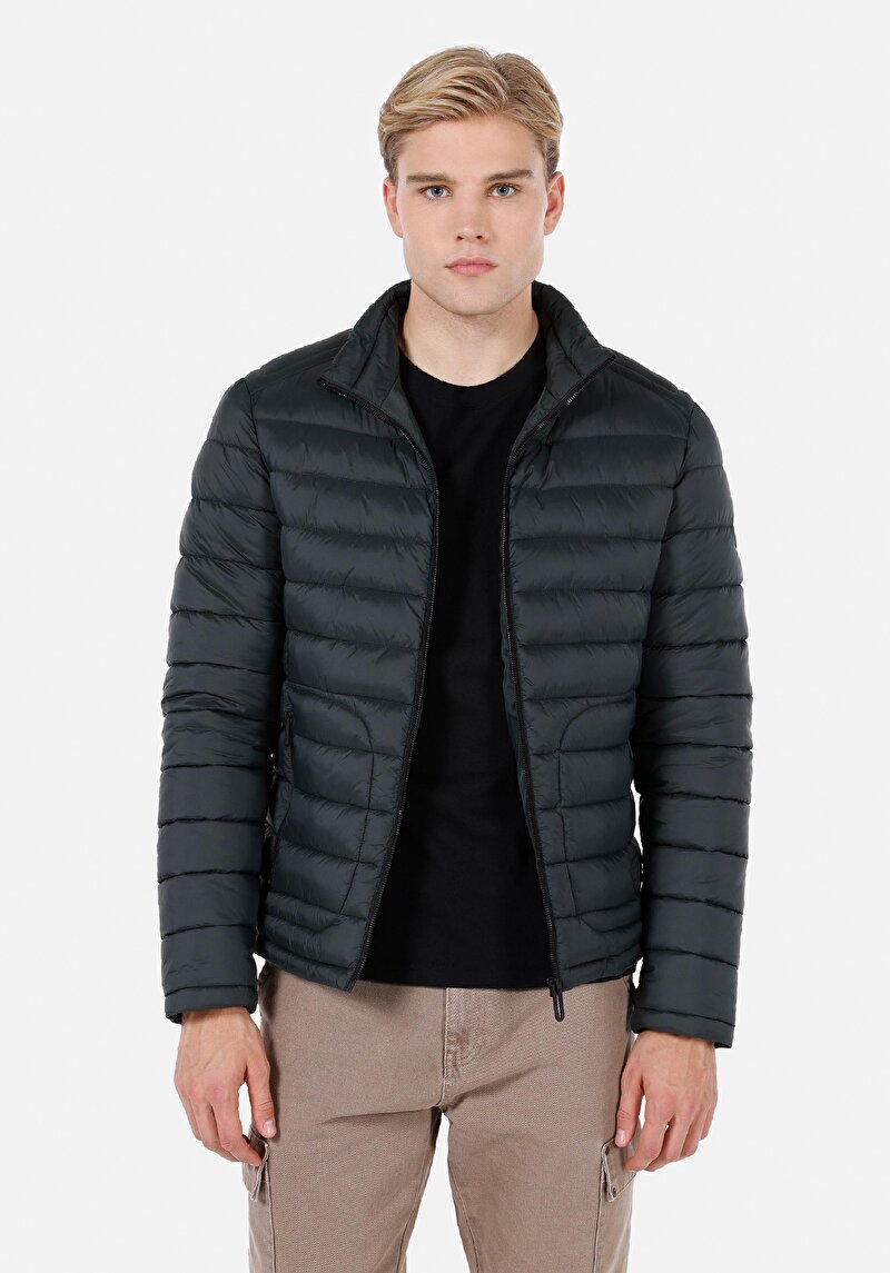 Imagine a Palton Verde Pentru Bărbați Slim Fit