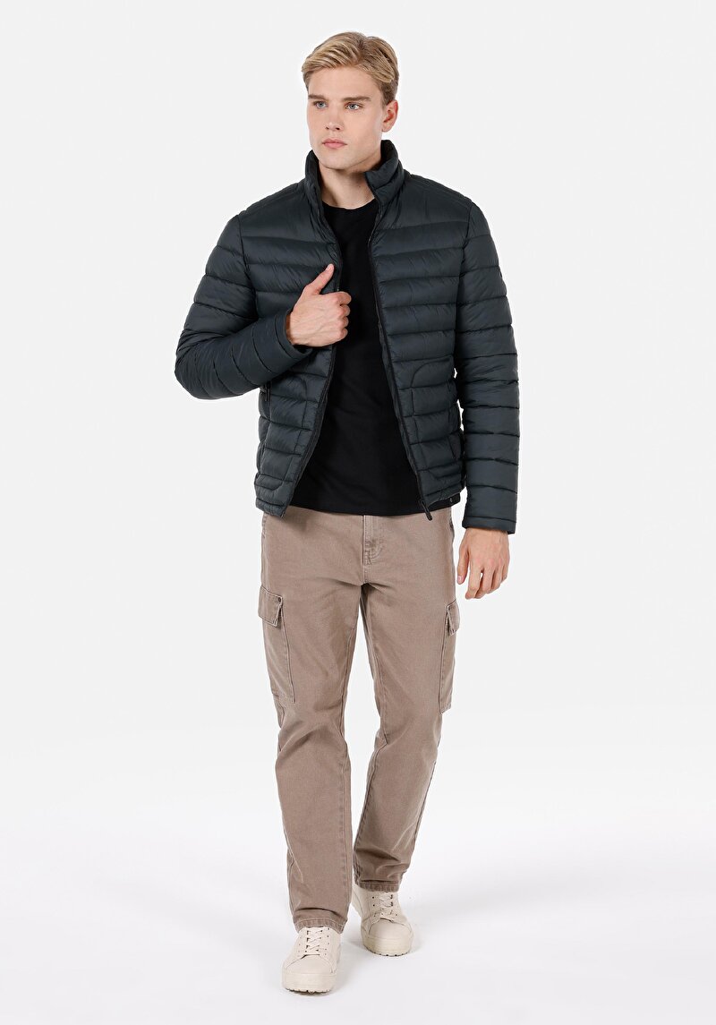 Imagine a Palton Verde Pentru Bărbați Slim Fit