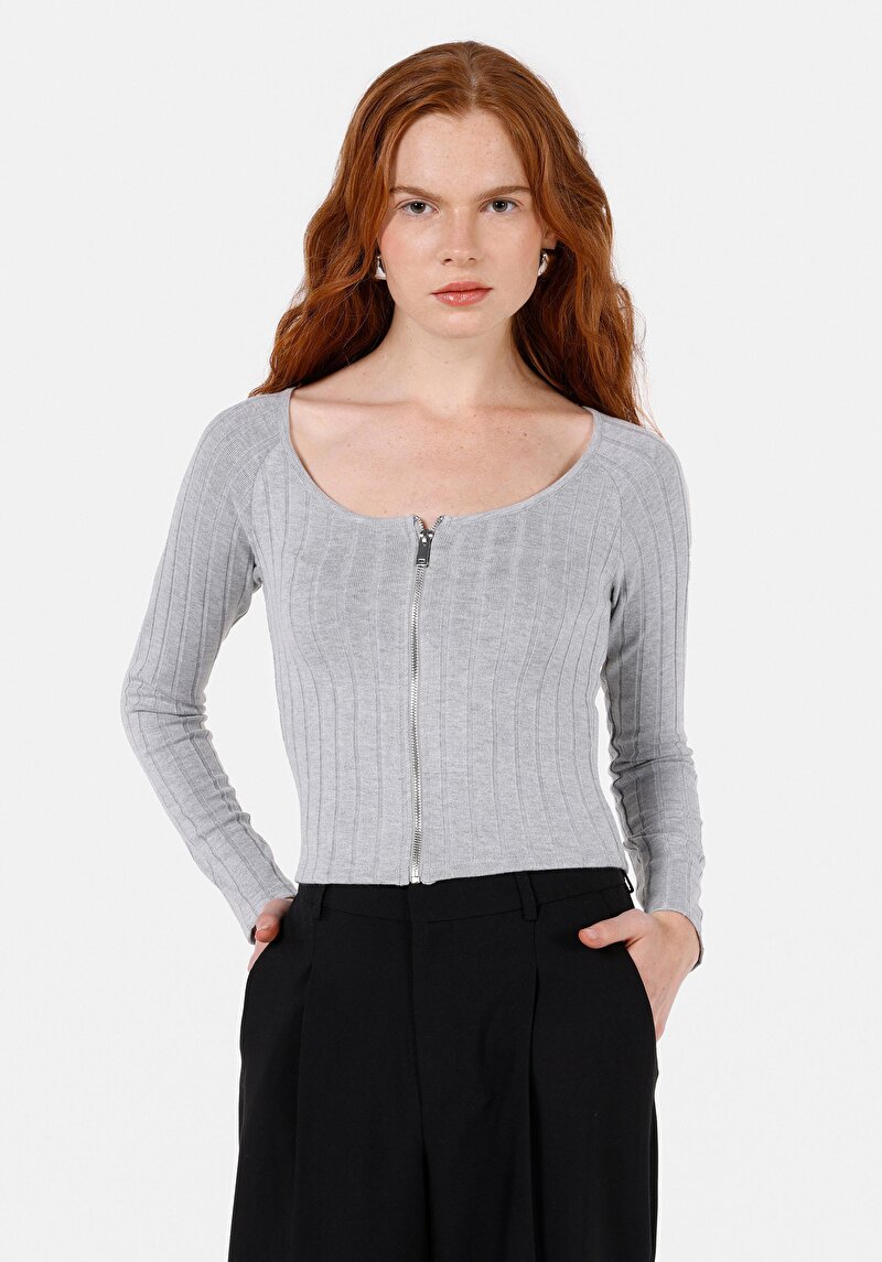 Imagine a Bluza Cu Maneca Lunga De Dama Gri Slim Fit  Cl1072719