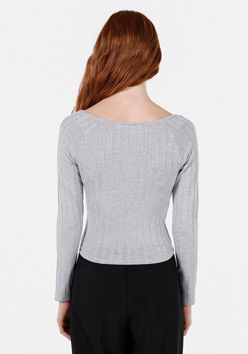 Imagine a Bluza Cu Maneca Lunga De Dama Gri Slim Fit Cl1072719