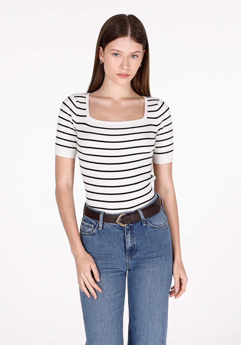 Imagine a Pulover Cu Mâneci Scurte De Dama Alb Slim Fit  Cl1073126