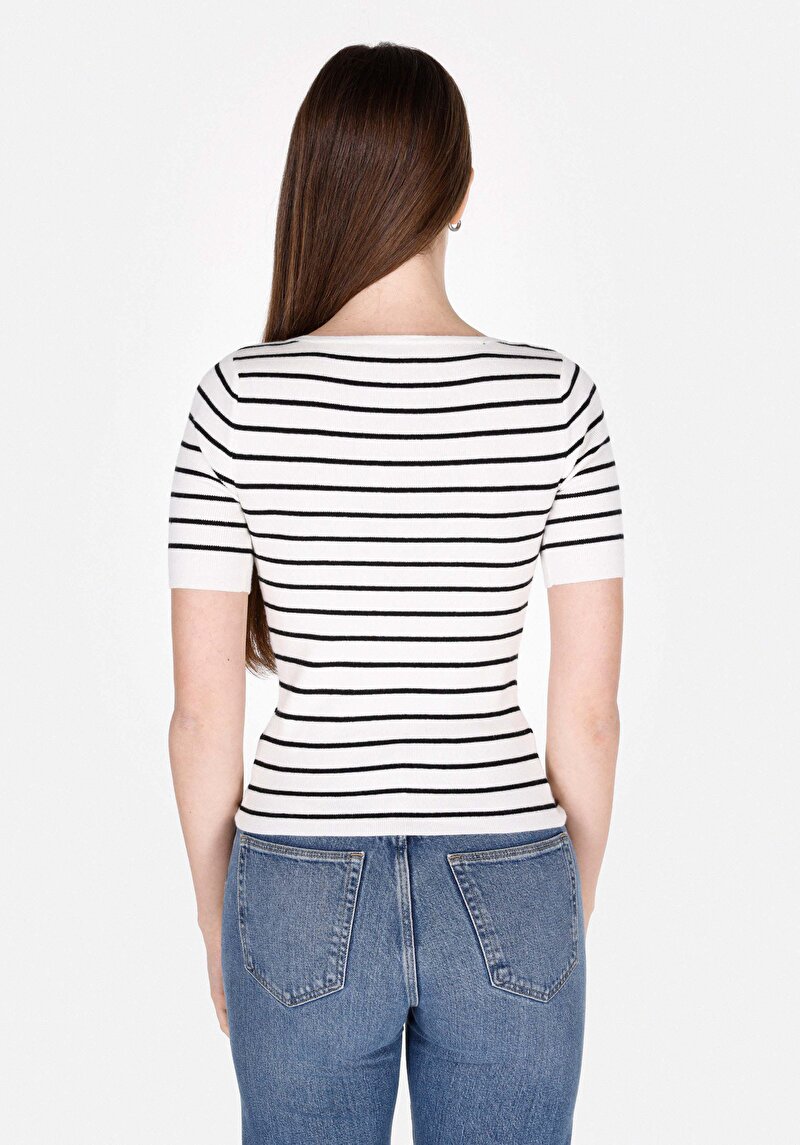 Imagine a Pulover Cu Mâneci Scurte De Dama Alb Slim Fit Cl1073126