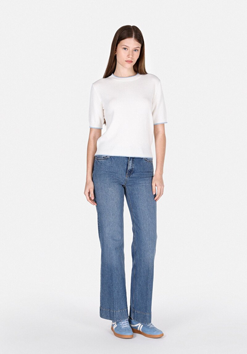 Imagine a Pulover Cu Mâneci Scurte De Dama Alb Regular Fit Cl1073129