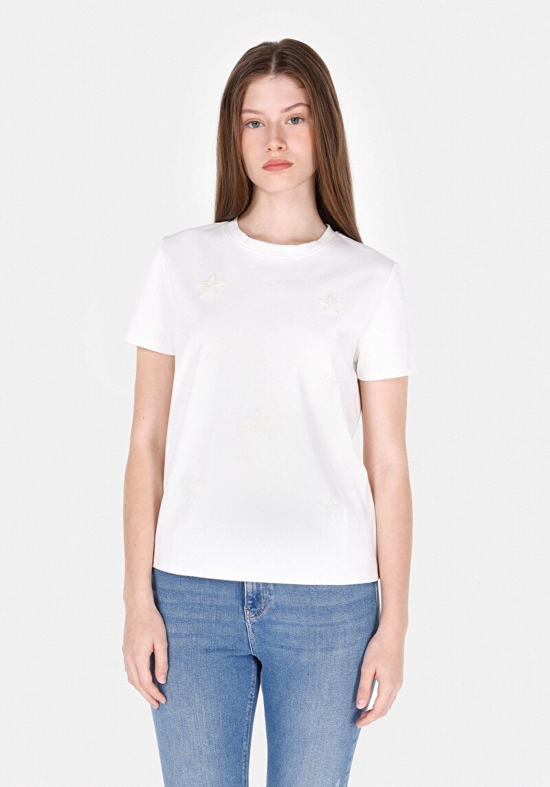 Imagine a Tricou Cu Maneca Scurta De Dama Alb Regular Fit Cl1073154