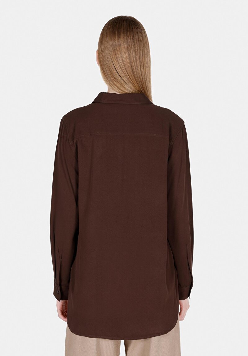 Afișați detalii pentru Regular Fit Cămașă Gât Drept Cămașă Maro Roll-Up Pentru Femei