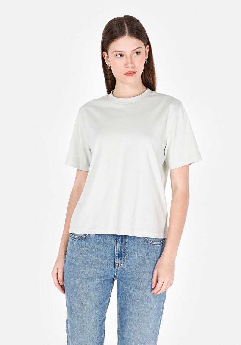 Imagine a Regular Fit Round Neck Drept Tricou Cu Mânecă Scurtă Verde Pentru Femei