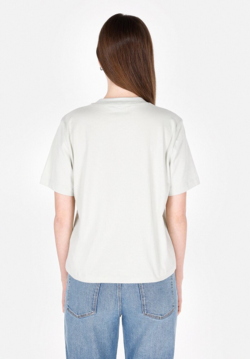 Imagine a Regular Fit Round Neck Drept Tricou Cu Mânecă Scurtă Verde Pentru Femei