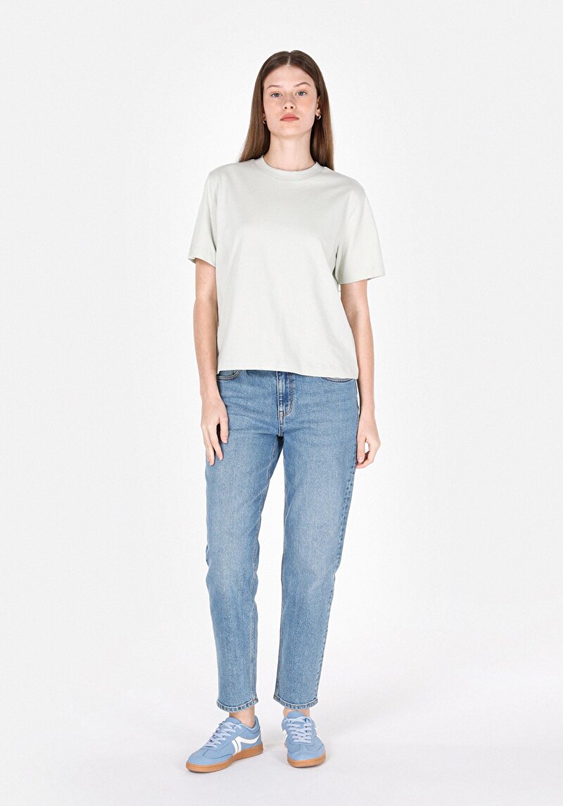 Imagine a Regular Fit Round Neck Drept Tricou Cu Mânecă Scurtă Verde Pentru Femei