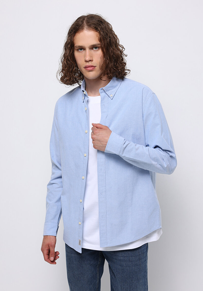 Imagine a Camasa Cu Maneca Lunga De Barbati Albastru Regular Fit Cl1073845