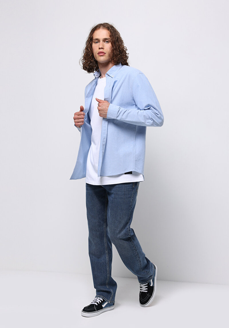 Afișați detalii pentru Camasa Cu Maneca Lunga De Barbati Albastru Regular Fit  Cl1073845