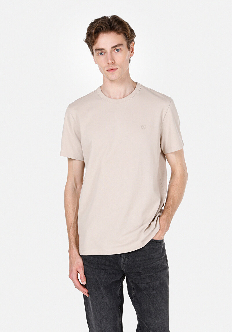 Imagine a Tricou Cu Maneca Scurta De Barbati Bej Regular Fit Cl1073962