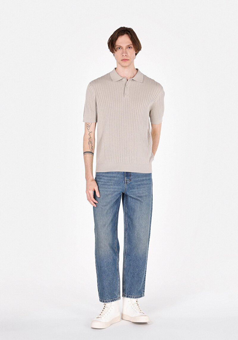 Imagine a Pulover Cu Mâneci Scurte De Barbati Bej Regular Fit Cl1073995