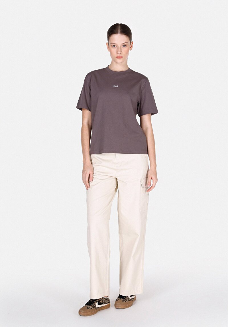 Imagine a Regular Fit Rotund Neck Imprimat Tricou Antracit Manșon Scurt Pentru Femei