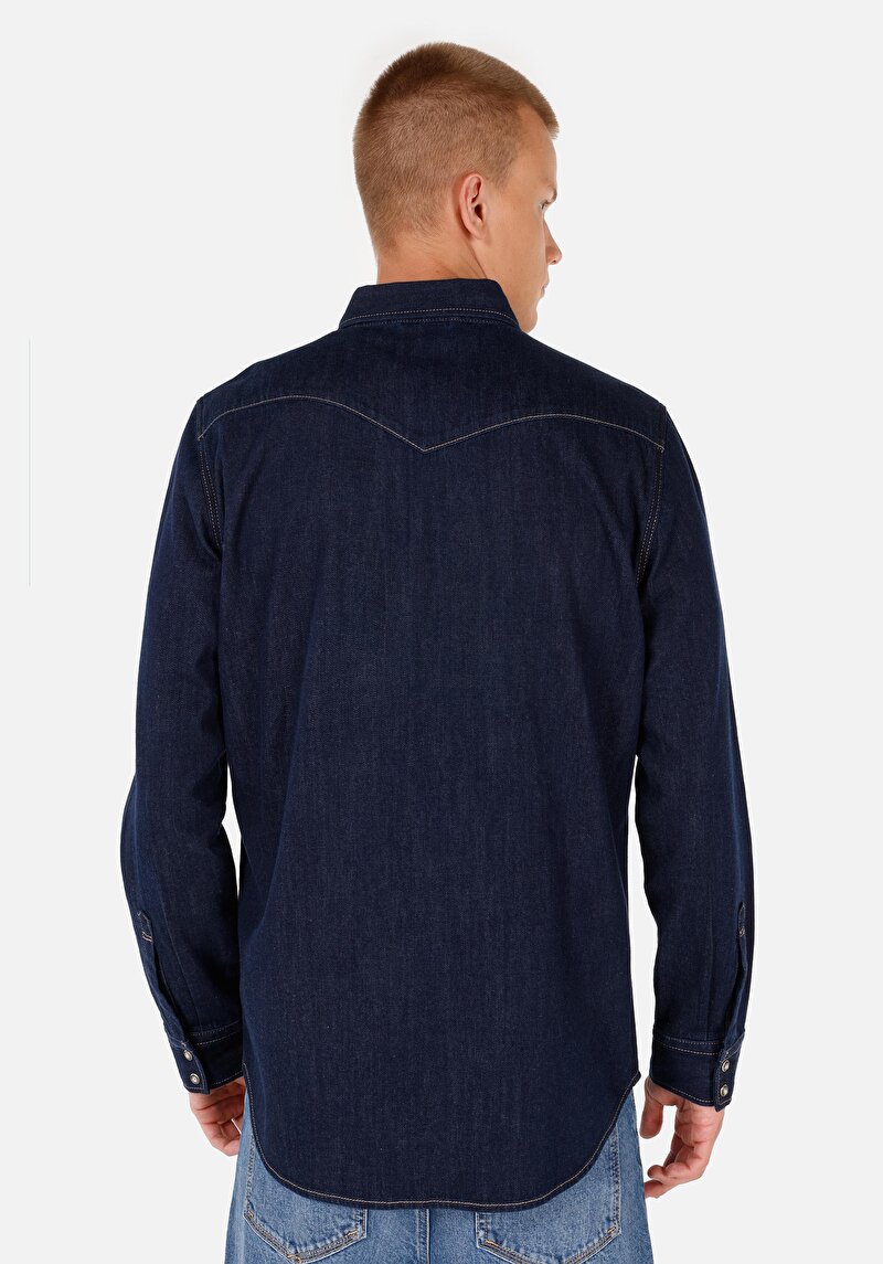 Afișați detalii pentru Regular Fit Classic Collar Cămașă Albastră Cu Mânecă Lungă Pentru Bărbați