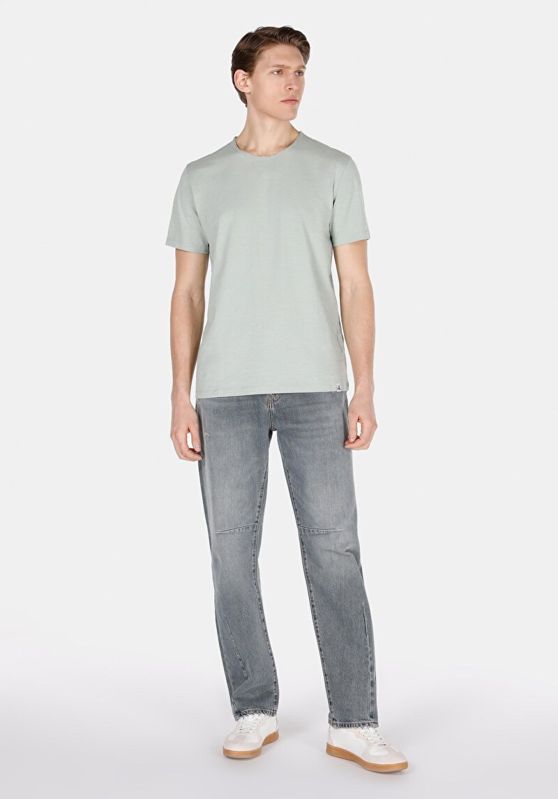 Afișați detalii pentru Regular Fit Round Neck Drept Bărbați Turquoise Tricou Cu Mânecă Scurtă