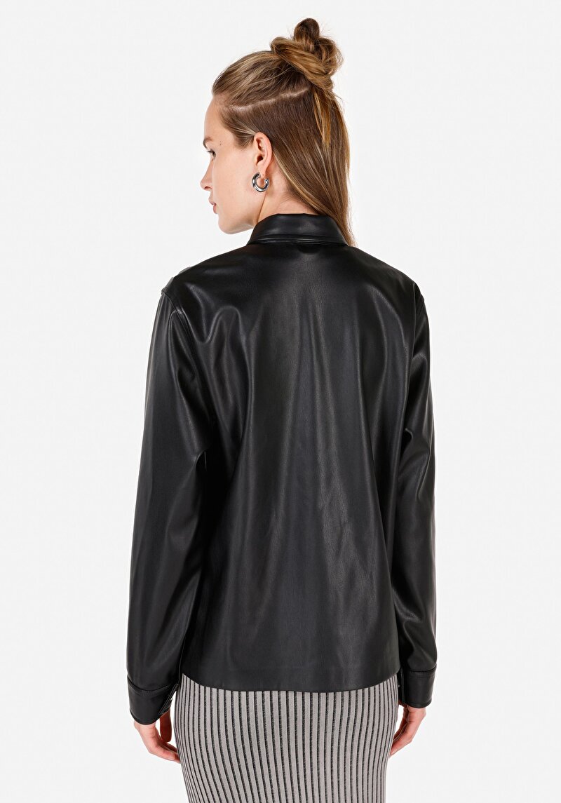 Imagine a Cămașă Cu Gât Pentru Femei Cămașă Neagră Cu Mânecă Lungă