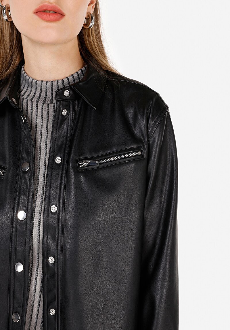 Afișați detalii pentru Cămașă Cu Gât Pentru Femei Cămașă Neagră Cu Mânecă Lungă