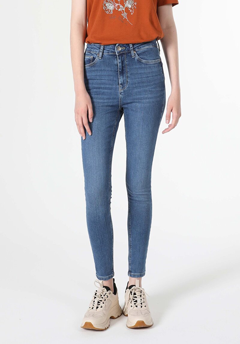 Imagine a Skinny Fit Talie Talie Picior Îngust Blugi Din Denim Pentru Femei