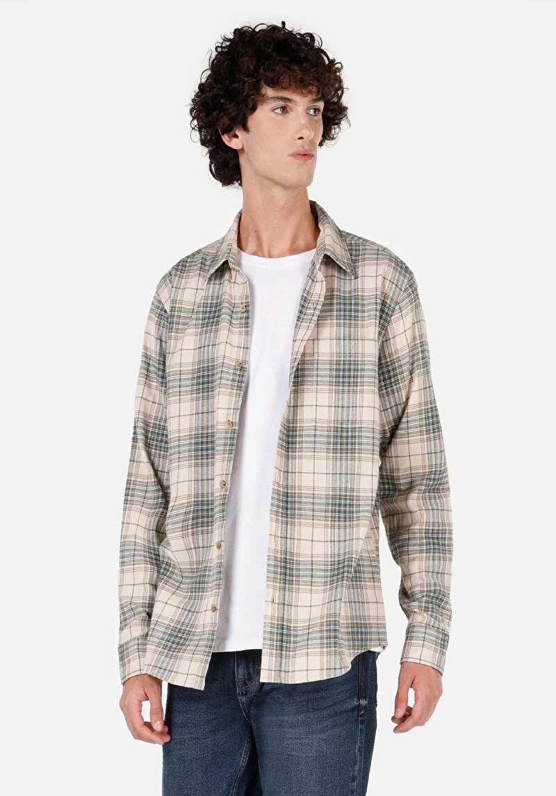 Imagine a Camasa Cu Maneca Lunga De Barbati Bej Regular Fit Cl1070842